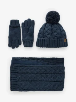 Next Tricot torsadé bleu marine - Ensemble 3 pièces chapeau, gants et écharpe (3-16ans) Sale
