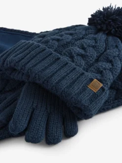 Next Tricot torsadé bleu marine - Ensemble 3 pièces chapeau, gants et écharpe (3-16ans) Sale