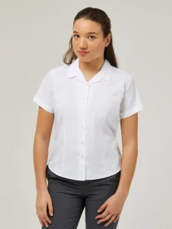Trutex Blanc Cuban Collar Coupe ajustée Manches courtes  2 Pack School Chemises Clearance