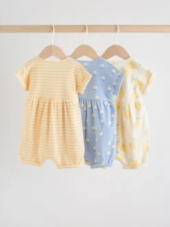 Next T-shirt bleu et citron imprimé à boutons - Lot de 3 barboteuses bébé en jersey Best