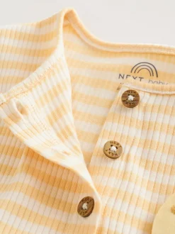 Next T-shirt bleu et citron imprimé à boutons - Lot de 3 barboteuses bébé en jersey Best