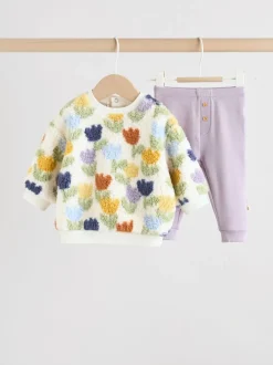 Next tulipe Crème/Violet - Ensemble de Hauts et Leggings en polaire Bébé 2 pièces (0mois-2ans)