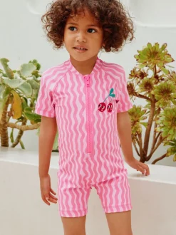 Next - Maillot de bain Sunsafe (3mths-10yrs) Vague cerise rose