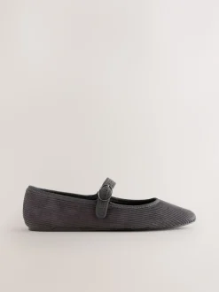 Next Velours côtelé gris - Chaussures Mary Jane à boucle à bout rond Forever Comfort New