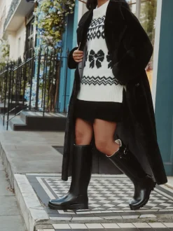 Next Vernies noires - Bottes de pluie hauteur genou doublées de fausse fourrure haut de gamme Online