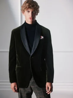 Next Vert - Ajustement régulier - Blazer Signature Pontoglio en velours italien avec revers châle Online