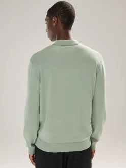 Next - Ajustement régulier - Polo en maille à manches longues riche en coton vert Sale