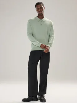 Next - Ajustement régulier - Polo en maille à manches longues riche en coton vert Sale