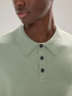 Next - Ajustement régulier - Polo en maille à manches longues riche en coton vert Sale