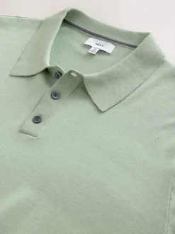 Next - Ajustement régulier - Polo en maille à manches longues riche en coton vert Sale