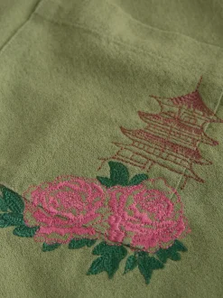 Next Vert - Chemise à manches courtes à imprimé japonais brodé à Texture