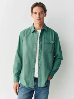 Next Vert - Chemise Oxford teintée en pièce à manches longues Discount
