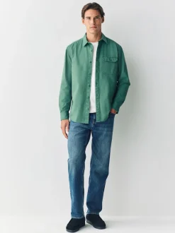 Next Vert - Chemise Oxford teintée en pièce à manches longues Discount