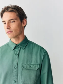 Next Vert - Chemise Oxford teintée en pièce à manches longues Discount