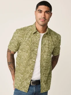 Next Vert - Chemise Tile texturée brodée à manches courtes Outlet