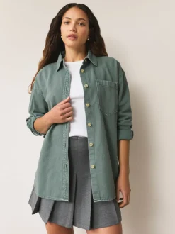 Next - Chemises oversize en Denim Vert