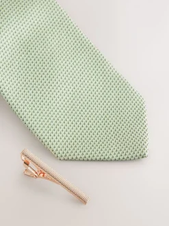 Next - Cravate texturée avec pince à cravate vert Sale