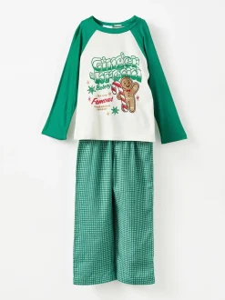 Cotton On Vert - Ensemble pyjama à manches longues en coton sur adulte assorti pour la famille Noël Hot