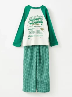 Cotton On Vert - Ensemble pyjama à manches longues en coton sur adulte assorti pour la famille Noël Hot