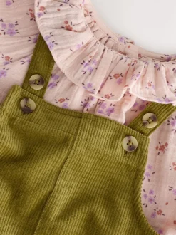 Next Vert - Ensemble salopette et collants en velours côtelé à imprimé fleuri (3mois -6ans) Hot