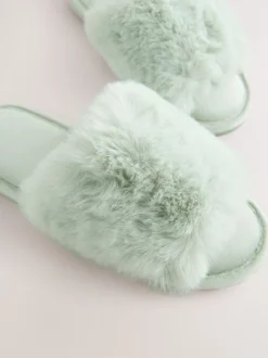 Next Vert à la menthe - Chaussons curseurs doublés de fausse fourrure Best