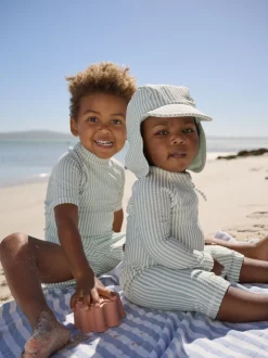 Next Vert à la menthe - Ensemble maillot de bain et chapeau anti-soleil rayé (3mois-7ans)