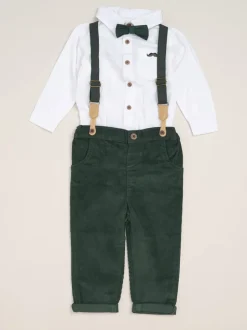 Little Gent - nœud papillon en velours côtelé avec nœud papillon et pantalon avec bretelles Vert