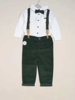 Little Gent - nœud papillon en velours côtelé avec nœud papillon et pantalon avec bretelles Vert