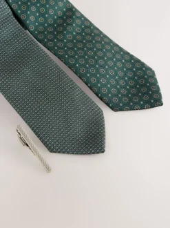 Next - Lot de 2 cravates clip texturées Vert Clearance