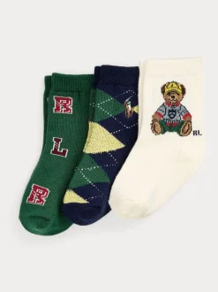 Polo Ralph Lauren Vert - Lot de 3 paires de chaussettes Bébé Bear à Imprimé graphique Col rond Discount