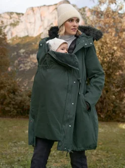 Seraphine Vert - Parka de Grossesse et de portage Premium Sub-Zero rembourrée en duvet 3en1 Clearance