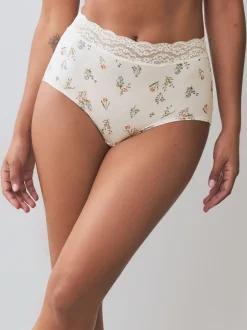 Next - Lot de 4 culottes en coton et dentelle Vert à petites fleurs Sale