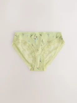 Next - Lot de 4 culottes en coton et dentelle Vert à petites fleurs Clearance