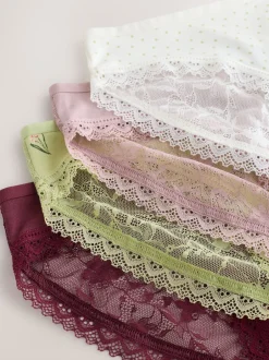 Next - Lot de 4 culottes en coton et dentelle Vert à petites fleurs Clearance