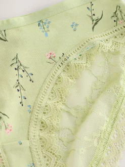 Next - Lot de 4 culottes en coton et dentelle Vert à petites fleurs Clearance