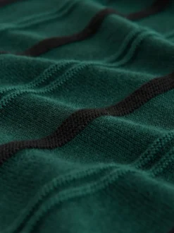 Next Vert - Polo en maille à manches longues, coupe classique, en coton riche à rayures Discount