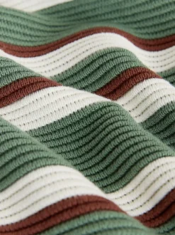 Next vert - Polos en maille à col zippé à manches longues coupe classique rayée Clearance