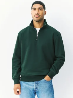 Next - Quart de zip - Sweat-shirt en jersey riche en coton Vert New