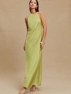Next Vert - Robe longue de demoiselle d'honneur en satin à dos nu Sale
