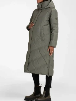 Seraphine Vert - 3-en-1 Long manteau Grossesse à chevrons