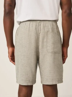 Next Vert - Shorts en Lin Mélange à taille élastique