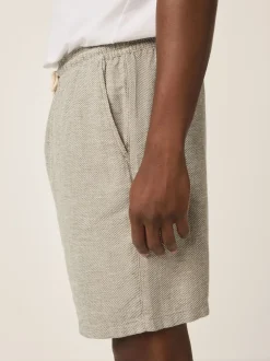 Next Vert - Shorts en Lin Mélange à taille élastique
