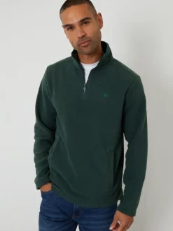 Threadbare Vert - Sweat-shirt quart zippé en micropolaire Outlet