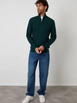 Threadbare Vert - pull à col zippé en maille torsadée Hot