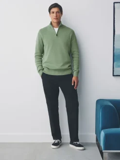 Next - Uni - Pull N.Premium Coupe classique 100% Coton Premium à fermeture éclair vert New