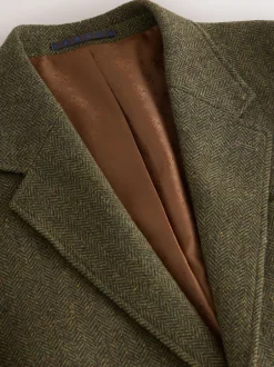 Next Vert - Veste de costume Coupe ajustée en laine à chevrons Discount