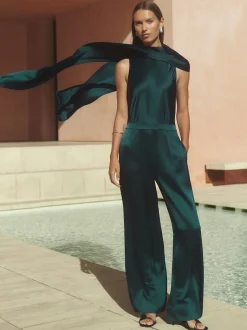 Reiss Vert bleu sarcelle - Combinaison Cape Farah en satin à ceinture Discount