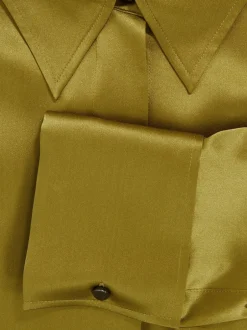 Reiss - Chemise Ameira à patte de boutonnage dissimulée en satin de soie Vert clair Clearance