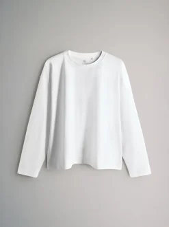 The Set - lot de 4 t-shirts décontractés à manches longues 100% coton Vert clair/Rose/Blanc/Rayure Discount