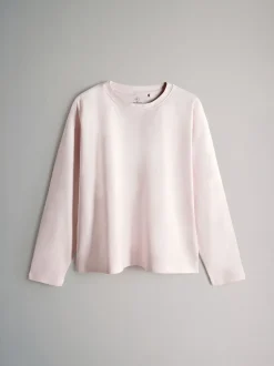 The Set - lot de 4 t-shirts décontractés à manches longues 100% coton Vert clair/Rose/Blanc/Rayure Discount